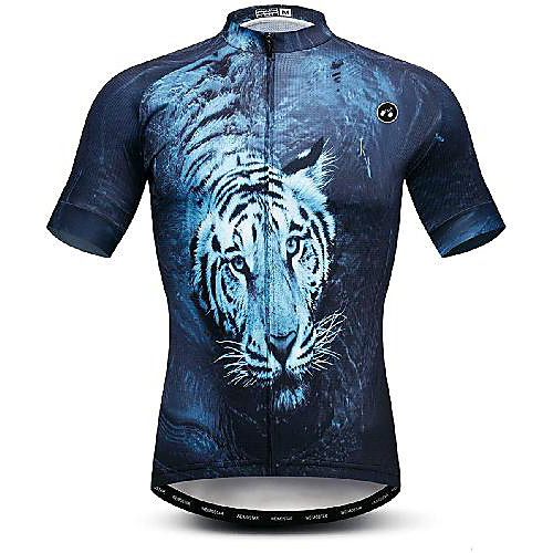 

21Grams Men's Short Sleeve Cycling Jersey Dark Navy Tiger Bike Jersey Mountain Bike MTB Road Bike Cycling Breathable Quick Dry Sports Clothing Apparel / Athletic