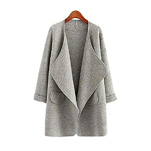 

women's deep v neck pockets open front cardigan jacket trench coat (grey)