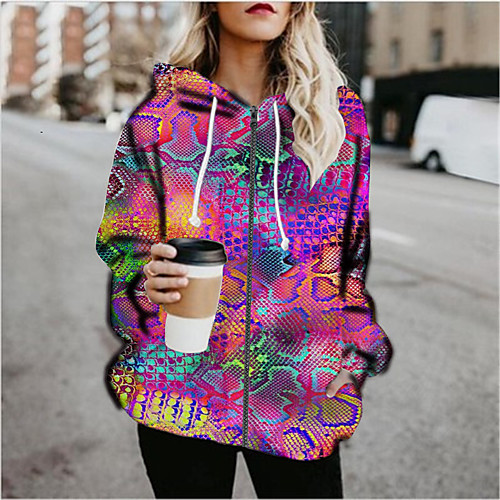 

Women's Print Print Fall & Winter Hoodied Jacket Regular Sports Long Sleeve Cotton Blend Coat Tops Rainbow