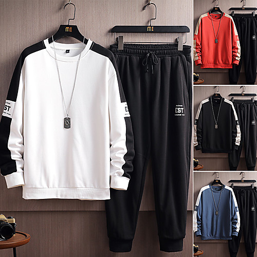 

Men's 2 Piece Tracksuit Sweatsuit Street Casual Long Sleeve 2pcs Breathable Moisture Wicking Gym Workout Running Sportswear Normal Outfit Set Watermelon Red White Black Blue Activewear Inelastic