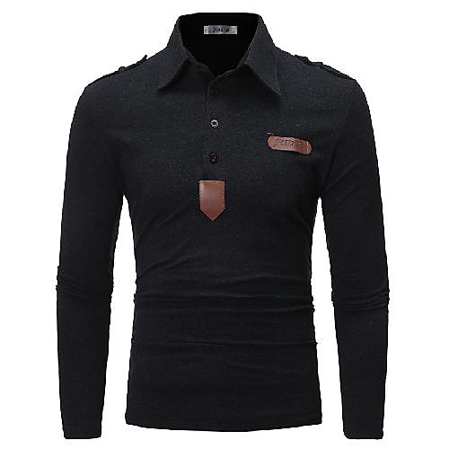 

Men's Color Block Polo T shirt Patchwork Long Sleeve Casual Tops Simple Basic White Black Dark Gray