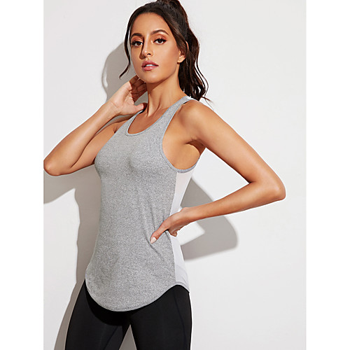 

Women's Sleeveless Running Tank Top Singlet Top Athletic Athleisure Summer Spandex Breathable Soft Sweat Out Yoga Gym Workout Running Training Exercise Sportswear Solid Colored Grey Activewear