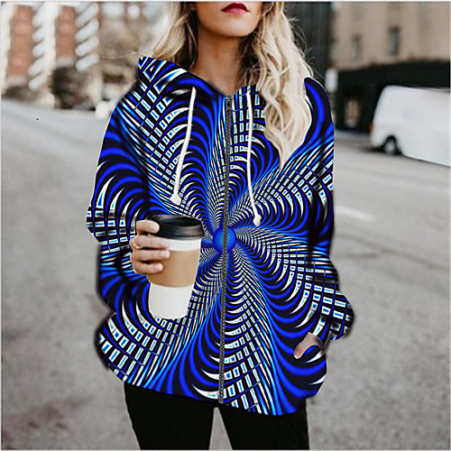 

Women's Print Print Fall & Winter Hoodied Jacket Regular Sports Long Sleeve Cotton Blend Coat Tops Blue