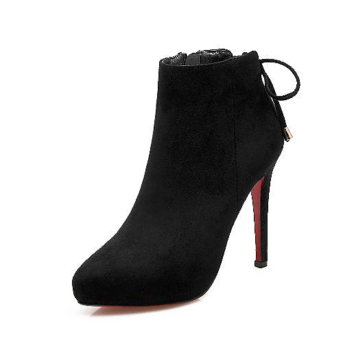 

Women's Heels Stiletto Heel Pointed Toe Booties Ankle Boots Roman Shoes Daily Outdoor Walking Shoes Suede Bowknot Solid Colored Black Gray / Booties / Ankle Boots
