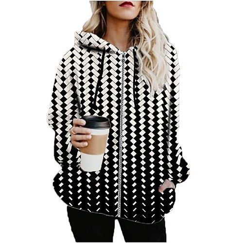 

Women's Print Print Fall & Winter Hoodied Jacket Long Sports Long Sleeve Cotton Blend Coat Tops Black