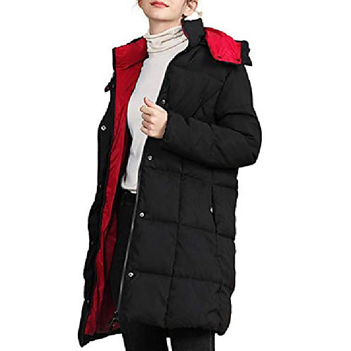 

women's winter warm thick down jacket hooded puffer coat women both side patchwork coat zip button cardigan red