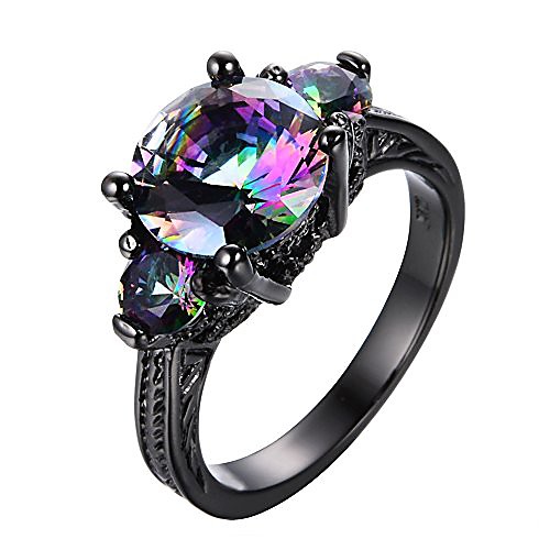 

new mysterious rainbow topaz ring,14kt black gold wedding rings sz 9