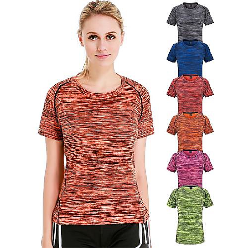 

Women's Hiking Tee shirt Short Sleeve Crew Neck Tee Tshirt Top Outdoor Portable Breathable Quick Dry Ultra Light (UL) Spring Summer Elastane Terylene Stripes Red Fuchsia Blue Hunting Fishing Climbing