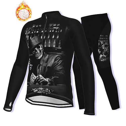 

21Grams Men's Long Sleeve Cycling Jacket with Pants Winter Fleece Spandex Black Skull Bike Fleece Lining Warm Sports Graphic Mountain Bike MTB Road Bike Cycling Clothing Apparel / Stretchy