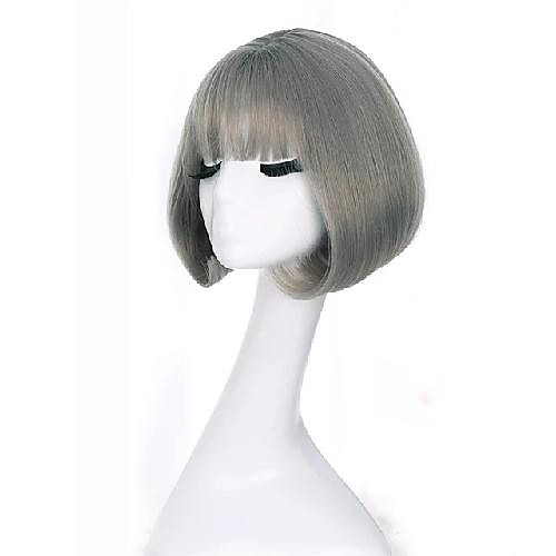 

synthetic short bob wigs for women natural hair brown black rattan linen grey wig with korean air bangs 12inch