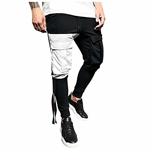 

men's athletic workout sweatpants casual trousers with cargo pockets slim fit pant
