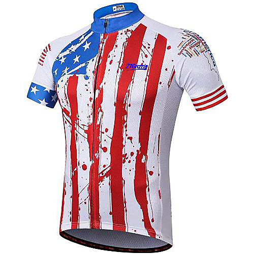 

21Grams Men's Short Sleeve Cycling Jersey White National Flag Bike Jersey Mountain Bike MTB Road Bike Cycling Breathable Quick Dry Sports Clothing Apparel / Athletic