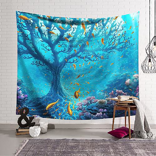 

wall tapestry art decor blanket curtain hanging home bedroom living room decoration tree fish polyester