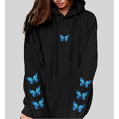 

Women's Pullover Hoodie Sweatshirt Graphic Butterfly Front Pocket Daily Basic Casual Hoodies Sweatshirts White Black Blushing Pink