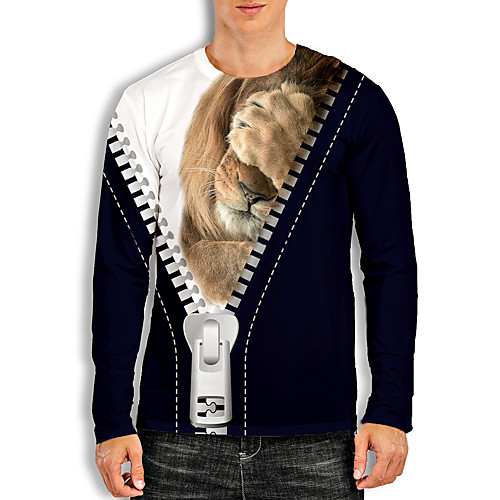 

Men's T shirt 3D Print Graphic 3D Animal Print Long Sleeve Casual Tops Cartoon Classic Black