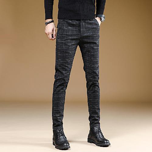 

Black / Blue / Gray Checkered Tailored Fit Spandex / Polyester Suit - Notch No Buttons