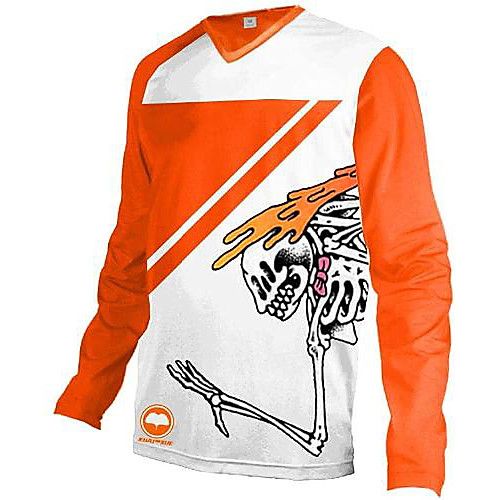 

21Grams Men's Long Sleeve Downhill Jersey Orange Skull Bike Jersey Top Mountain Bike MTB Road Bike Cycling UV Resistant Quick Dry Sports Clothing Apparel / Athletic
