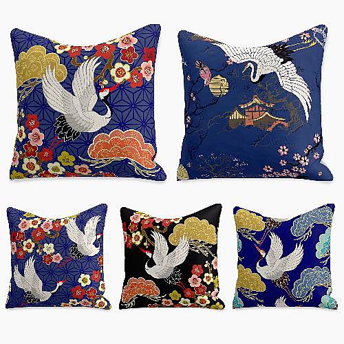 

5 pcs Linen Pillow Cover, Animal Simple Casual Square Polyester Traditional Classic