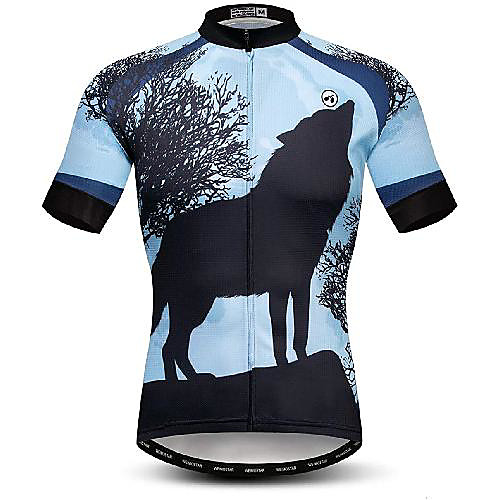 

21Grams Men's Short Sleeve Cycling Jersey Blue Wolf Bike Jersey Mountain Bike MTB Road Bike Cycling Breathable Quick Dry Sports Clothing Apparel / Athletic