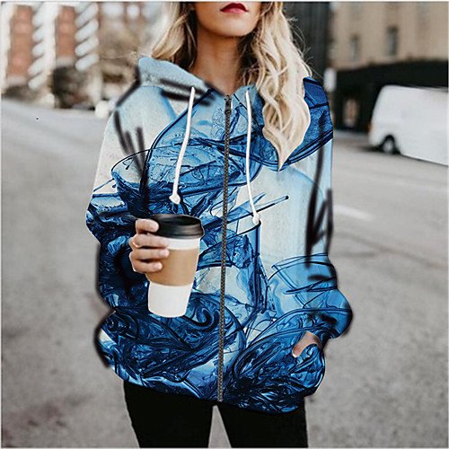 

Women's Print Print Fall & Winter Hoodied Jacket Regular Sports Long Sleeve Cotton Blend Coat Tops Rainbow