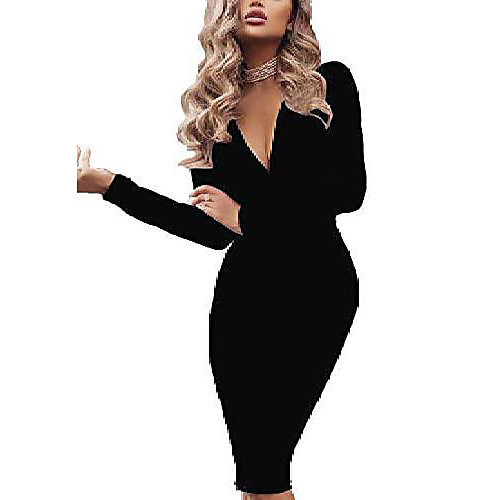 

women one-piece party dress evening dress solid color long sleeve bodycon sexy elegant outfit for club weddings (m, black 2)