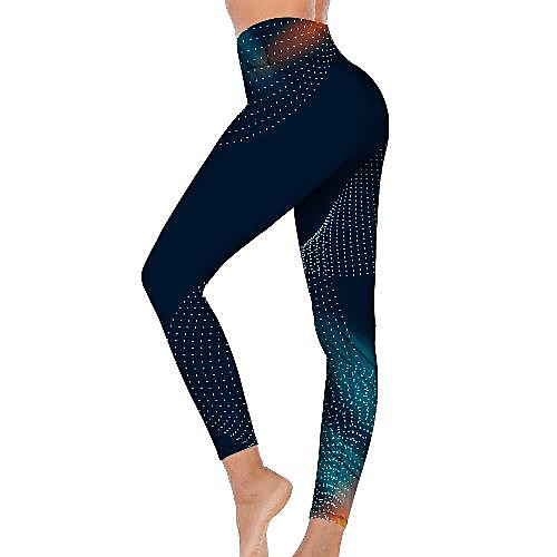 

21Grams Women's High Waist Yoga Pants Cropped Leggings Tummy Control Butt Lift Breathable Dark Navy Fitness Gym Workout Running Winter Sports Activewear High Elasticity