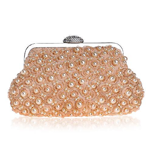 

Women's Girls' Bags Silk Synthetic Evening Bag Pearls Crystals Solid Color Party Wedding Wedding Bags Handbags Chain Bag White Black Champagne