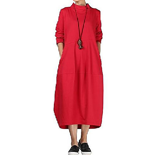 

ladies autumn high-necked long-sleeved cotton sweater dress red with pockets red p