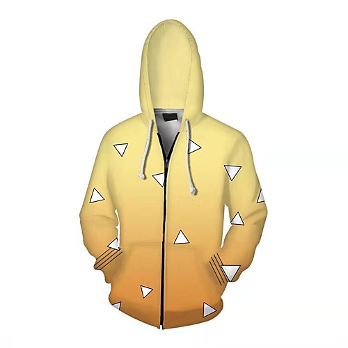 

Inspired by Demon Slayer Agatsuma Zenitsu Cosplay Costume Hoodie Polyester / Cotton Blend Geometic Zipper Printing Hoodie For Women's / Men's