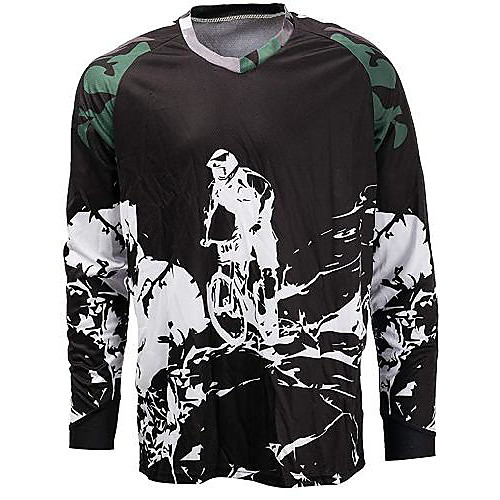 

21Grams Men's Long Sleeve Downhill Jersey Spandex Black Camo / Camouflage Bike Jersey Top Mountain Bike MTB Road Bike Cycling UV Resistant Quick Dry Sports Clothing Apparel / Athletic