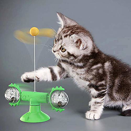 

cat toys, windmill cat toy turntable teasing interactive chew toy with led catnip ball funny kitten toys cats hair brush turntable massage scratching tickle toy with suction cup