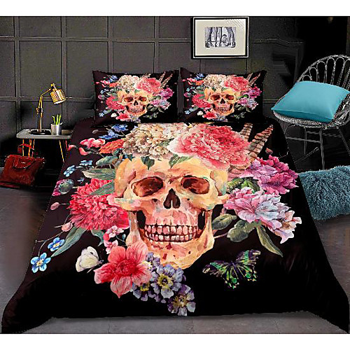 

3d skull print 3-piece duvet cover set hotel bedding sets comforter cover with soft lightweight microfiber, include 1 duvet cover, 2 pillowcases for double/queen/king(1 pillowcase for twin/single)
