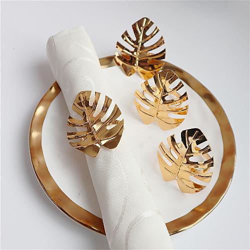 

napkin rings set of 4 for christmas, dinner parties, holidays, dining table decoration handmade metal leaf napkin holder silver