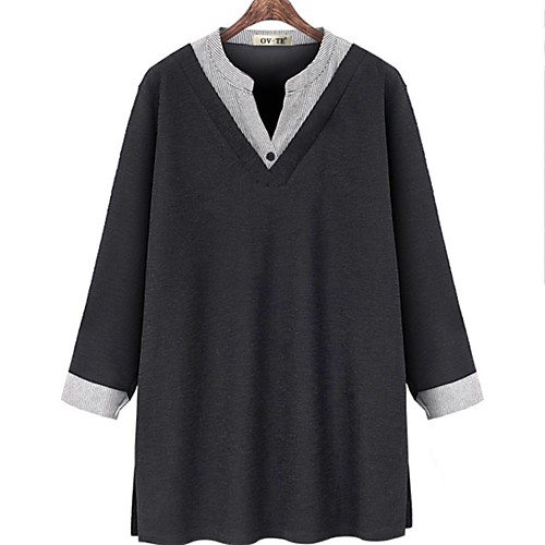 

Women's Plus Size Patchwork Button Striped Color Block Blouse Shirt Large Size V Neck Long Sleeve Tops Big Size