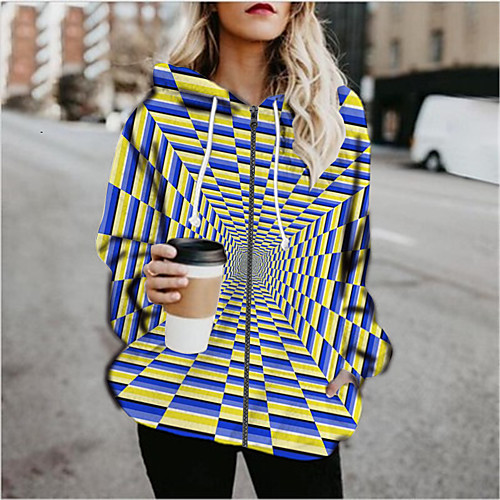 

Women's Print Print Fall & Winter Hoodied Jacket Regular Sports Long Sleeve Cotton Blend Coat Tops Yellow