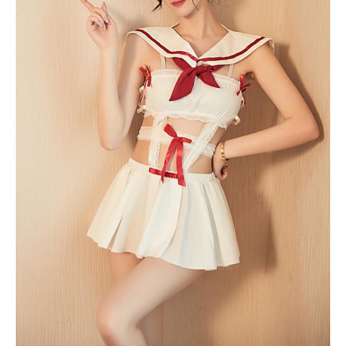 

Women's Ruched Bow Babydoll & Slips Suits Nightwear Patchwork White One-Size