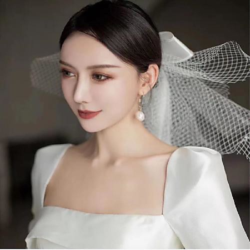 

One-tier Artistic Style Wedding Veil Blusher Veils with Satin Bow Organza