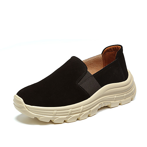 

Women's Loafers & Slip-Ons Wedge Heel Round Toe Casual Daily Cowhide Solid Colored Black Red Khaki