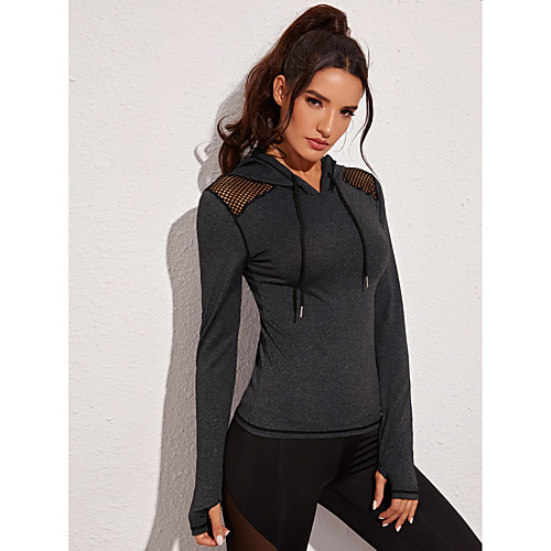 

Women's Long Sleeve Hoodie Sweatshirt Top Athletic Athleisure Nylon Thermal Warm Breathable Soft Gym Workout Running Jogging Training Exercise Sportswear Solid Colored Dark Grey Activewear Stretchy
