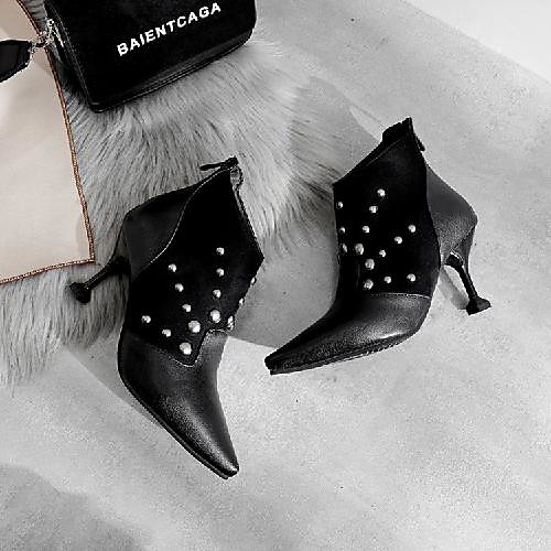 

Women's Boots Stiletto Heel Pointed Toe Sexy Classic Punk & Gothic Daily Party & Evening Walking Shoes Faux Leather Rivet Solid Colored Light Brown Black / Booties / Ankle Boots