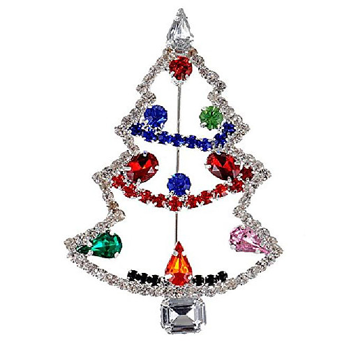 

multi-colored crystal rhinestone holiday christmas tree jewel pin brooch