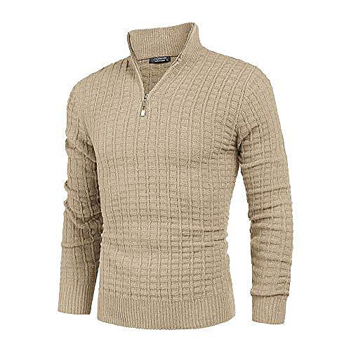

men's long-sleeved knitted sweater golf sweatshirt men's sweater with stand-up collar and zipper winter knitted sweater made of a mix