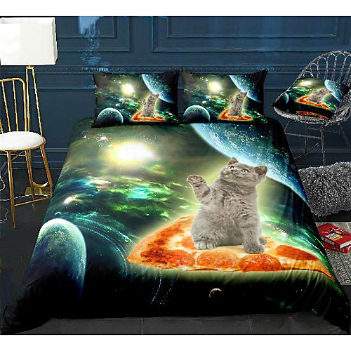 

3d cat print 3-piece duvet cover set hotel bedding sets comforter cover with soft lightweight microfiber, include 1 duvet cover, 2 pillowcases for double/queen/king(1 pillowcase for twin/single)