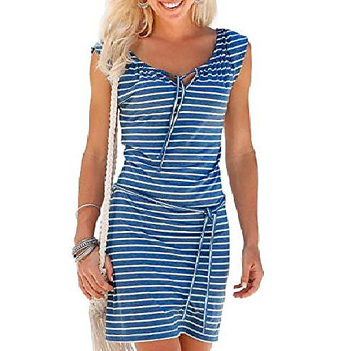 

ladies sleeveless beach dress casual summer dress sporty striped dress knee length