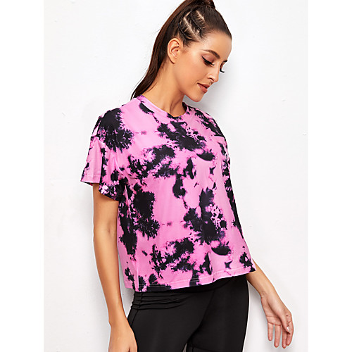 

Women's Short Sleeve Running Shirt Tee Tshirt Top Athletic Athleisure Spandex Breathable Soft Sweat Out Gym Workout Running Jogging Training Exercise Sportswear Tie Dye Rose Red Activewear Stretchy