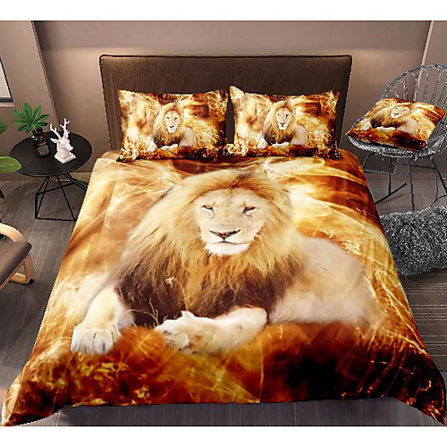 

lion print 3-piece duvet cover set hotel bedding sets comforter cover with soft lightweight microfiber, include 1 duvet cover, 2 pillowcases for double/queen/king(1 pillowcase for twin/single)