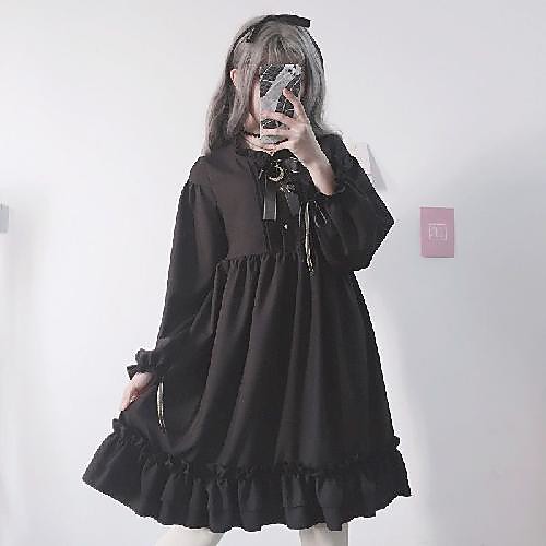 

Lolita Maid Sweet Lolita Vacation Dress Cloak Peter Pan collar A-Line Butterfly sleeve Women's Japanese Cosplay Costumes Black Solid Colored Bowknot Long Sleeve