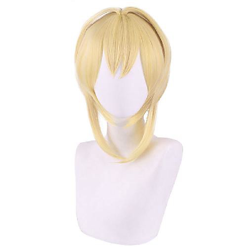 

Cosplay Wig Straight With Bangs Wig Short Blonde Synthetic Hair 12 inch Women's Anime Cosplay Exquisite Blonde