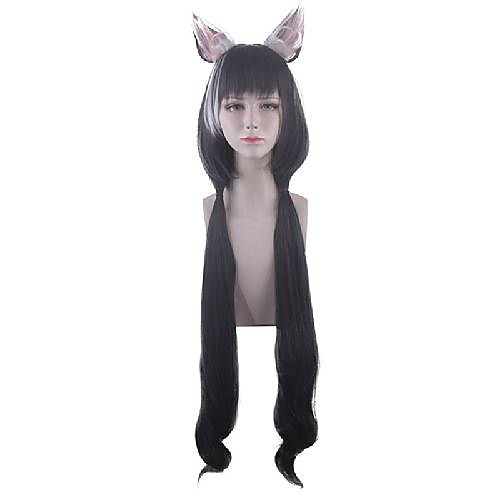 

Cosplay Wig Kailu Curly With 2 Ponytails With Bangs Wig Very Long Black Synthetic Hair 40 inch Women's Anime Fashionable Design Cosplay Black