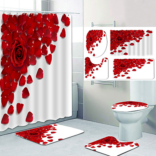 

rose petal pattern printing bathroom shower curtain leisure toilet four-piece design